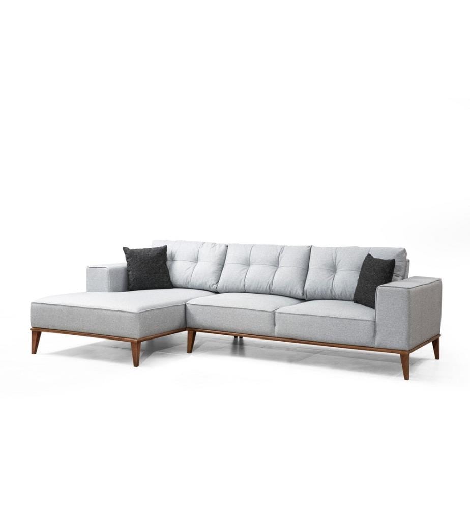 Canapé-lit d'angle, gris clair, cadre en hêtre - aggloméré, tissu polyester
