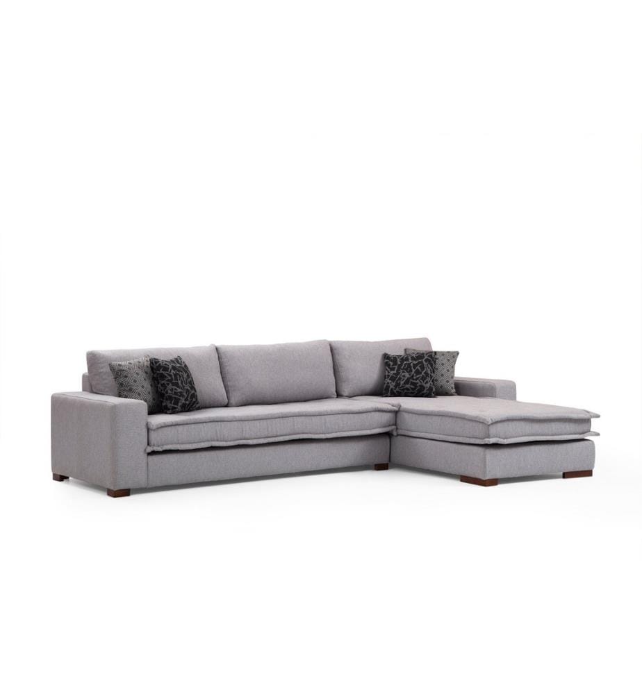 Canapé d'angle, gris clair, cadre en bois de hêtre - aggloméré, tissu polyester