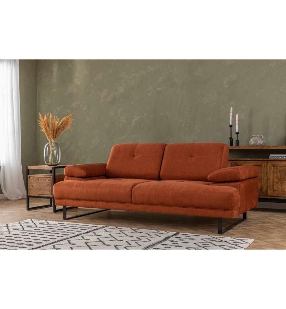 2-Sitz Sofa-Bett, Orange, Buchenholz - Spanplattenrahmen, Polyester Stoff
