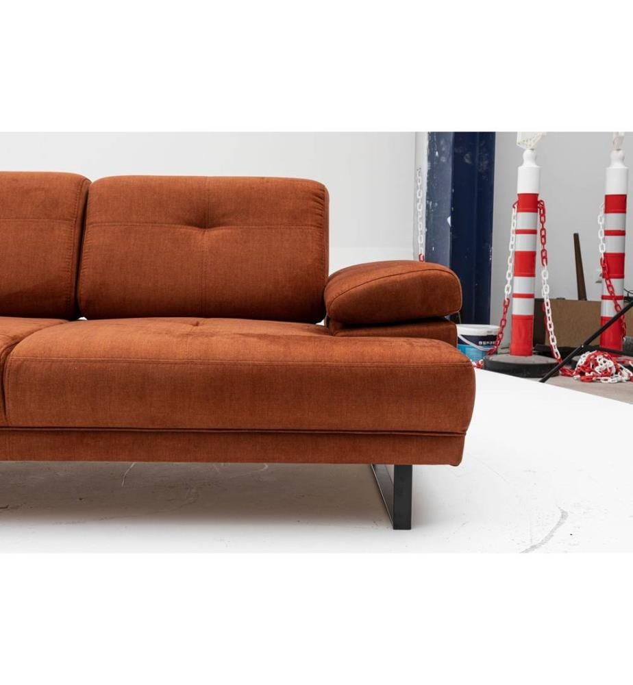 2-Sitz Sofa-Bett, Orange, Buchenholz - Spanplattenrahmen, Polyester Stoff