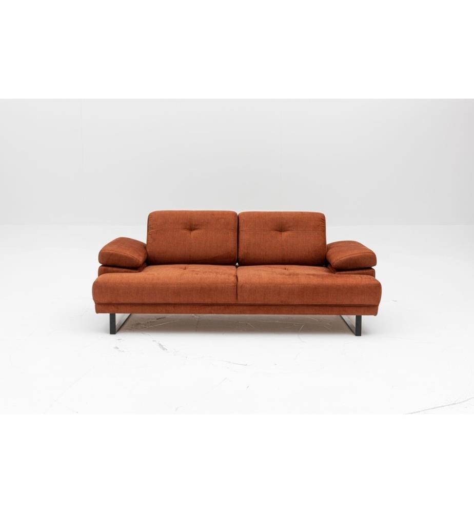2-Sitz Sofa-Bett, Orange, Buchenholz - Spanplattenrahmen, Polyester Stoff