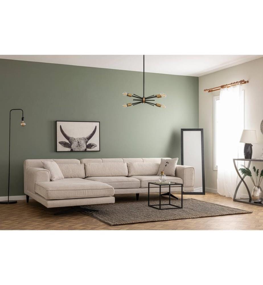 Canapé d'angle, beige, cadre en hêtre - aggloméré, tissu polyester