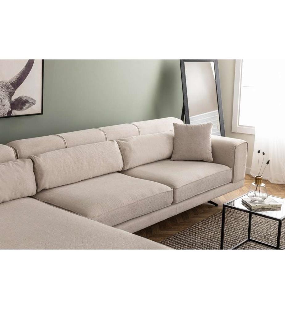 Canapé d'angle, beige, cadre en hêtre - aggloméré, tissu polyester