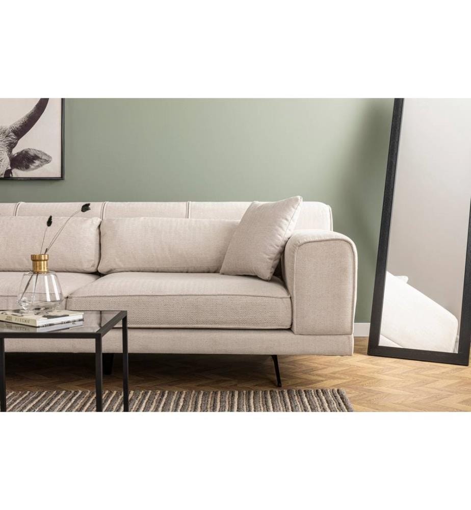 Canapé d'angle, beige, cadre en hêtre - aggloméré, tissu polyester