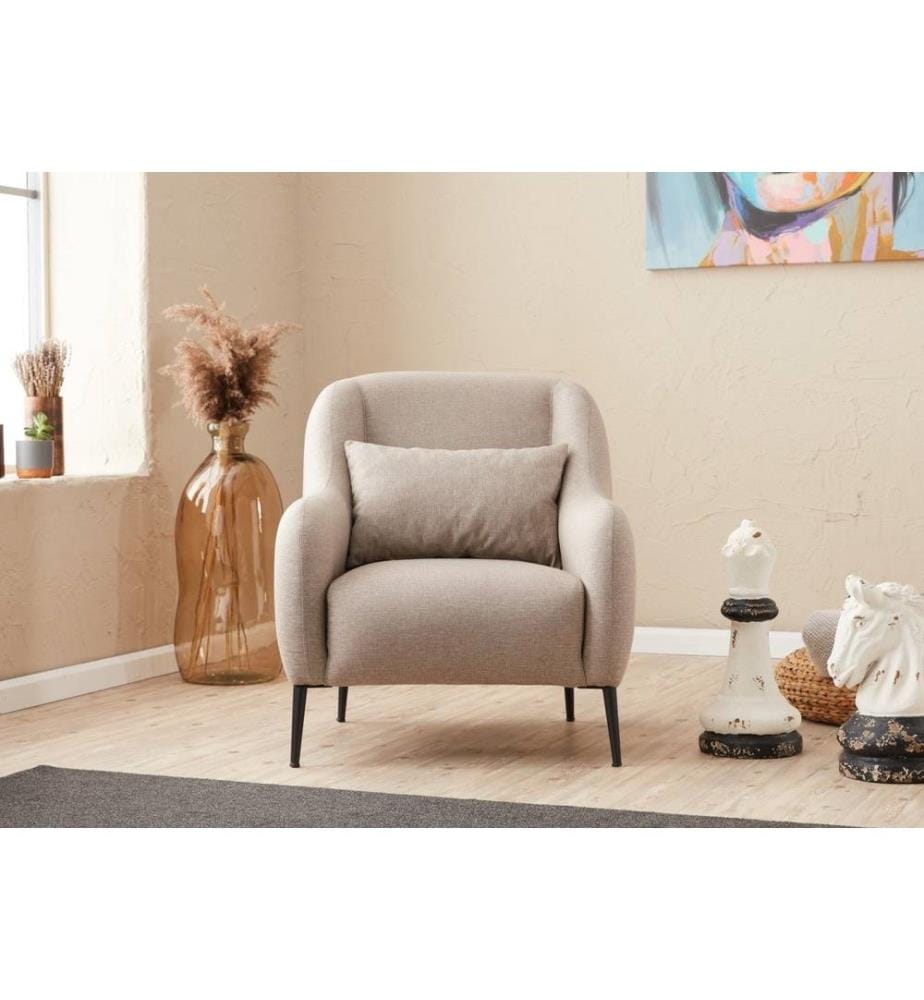Canapé 1 place, crème, structure en hêtre, tissu 50 % polyester - 50 % lin