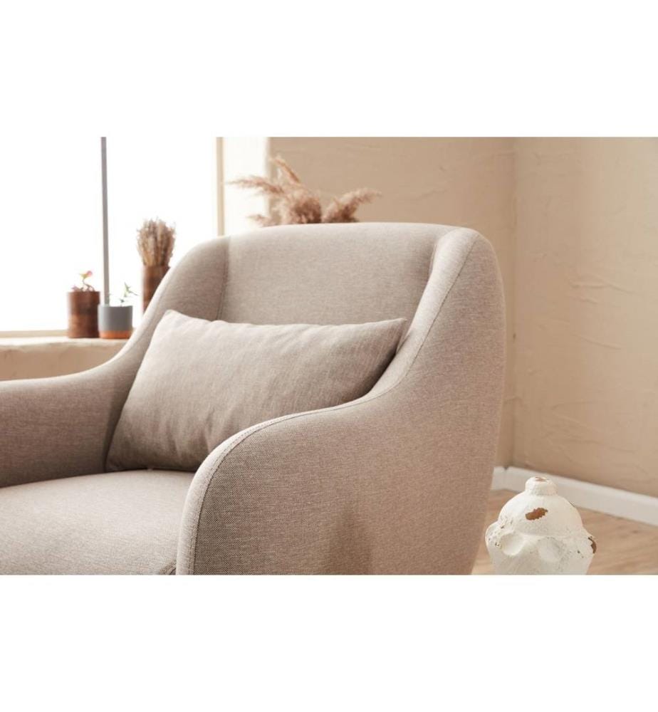 Canapé 1 place, crème, structure en hêtre, tissu 50 % polyester - 50 % lin
