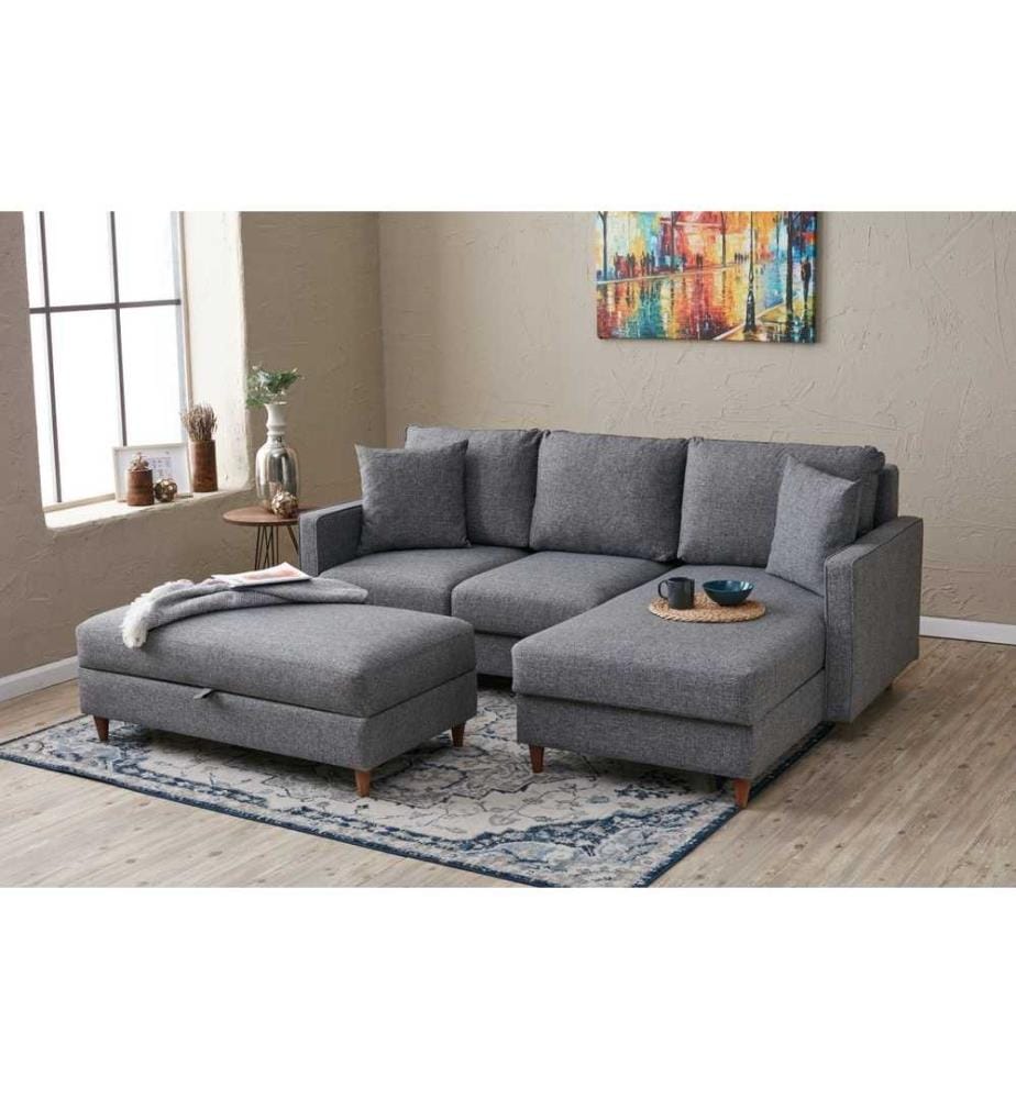 Canapé d'angle, gris, cadre en sapin - écaille, tissu polyester