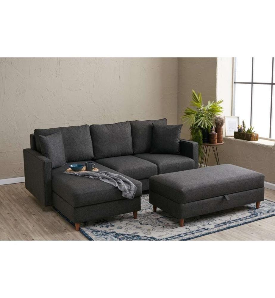 Canapé d'angle, Anthracite, cadre en sapin - écaille, tissu polyester