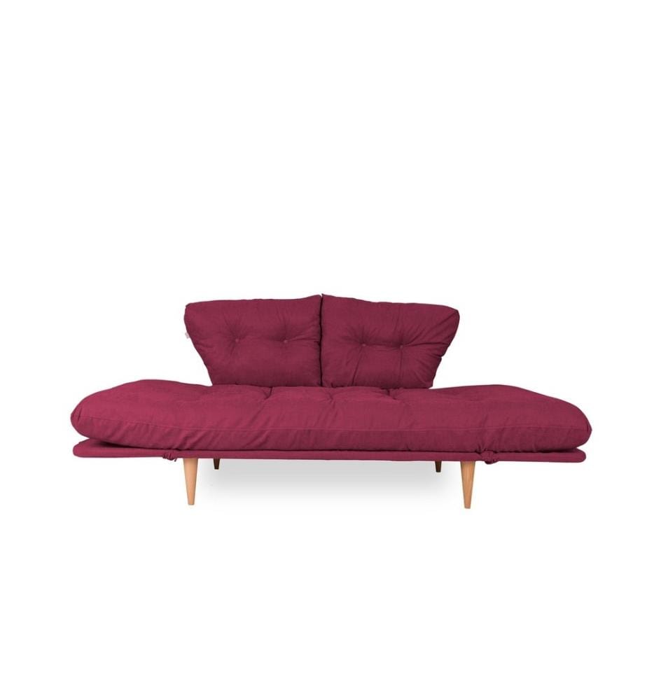 3-Sitz Sofa-Bett, Dunkelrot, Metallrahmen, Leinenstoff Stoff