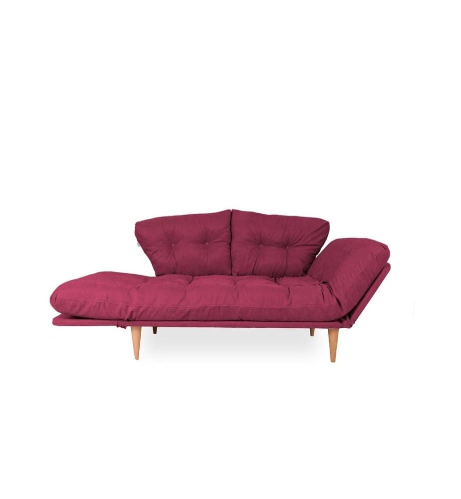 3-Sitz Sofa-Bett, Dunkelrot, Metallrahmen, Leinenstoff Stoff