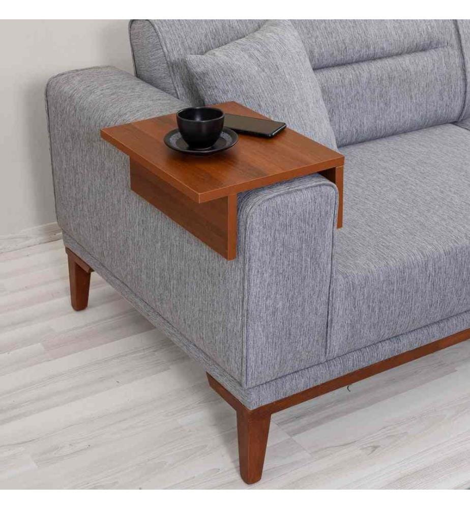Ensemble canapé-lit, gris, cadre en bois de charme, tissu polyester