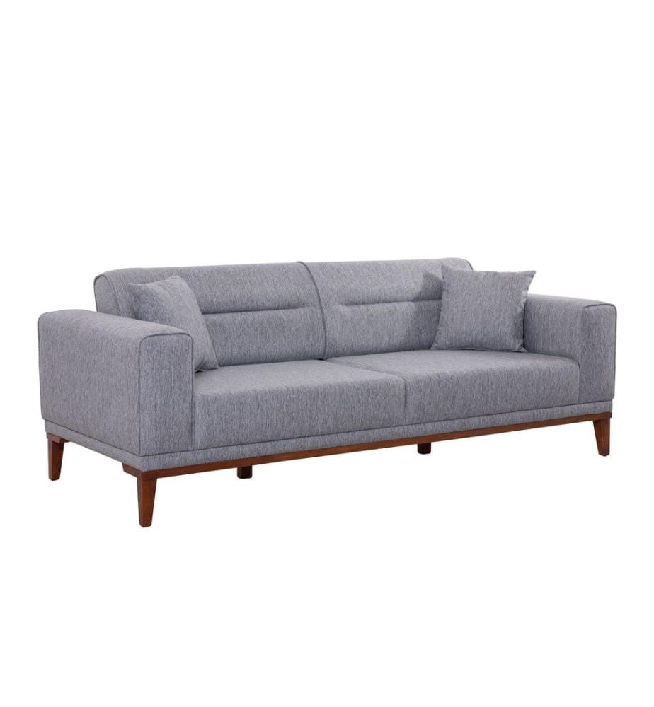 Ensemble canapé-lit, gris, cadre en bois de charme, tissu polyester