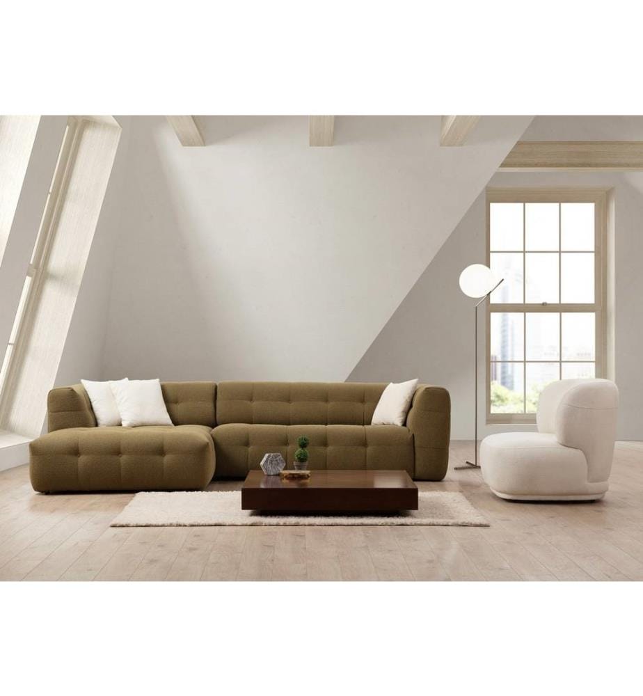 Canapé d'angle, Khaki, Cadre : Bois de hêtre - panneau de particules, Tissu : 100% polyester