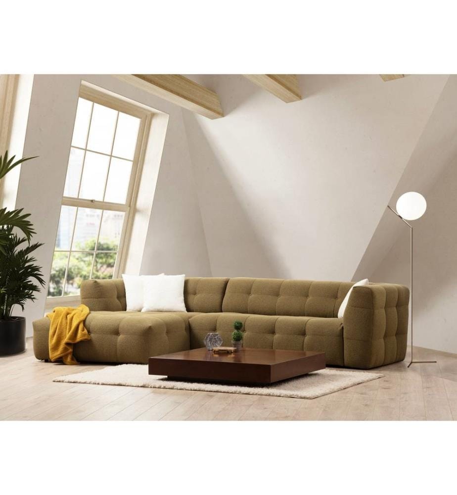 Canapé d'angle, Khaki, Cadre : Bois de hêtre - panneau de particules, Tissu : 100% polyester