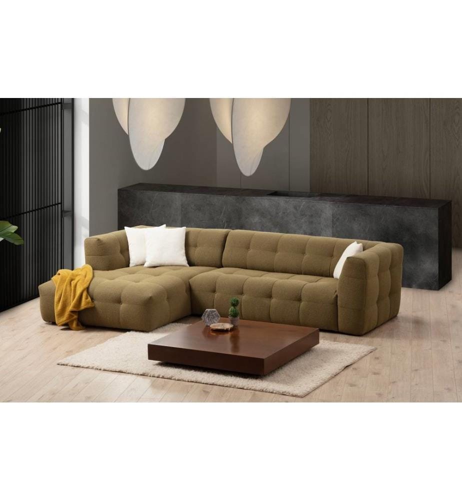 Canapé d'angle, Khaki, Cadre : Bois de hêtre - panneau de particules, Tissu : 100% polyester