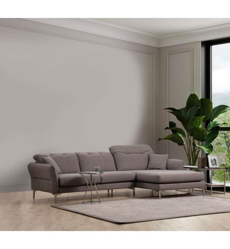 Canapé d'angle, gris, châssis : Bois de hêtre - panneau de particules, Tissu : 100% polyester