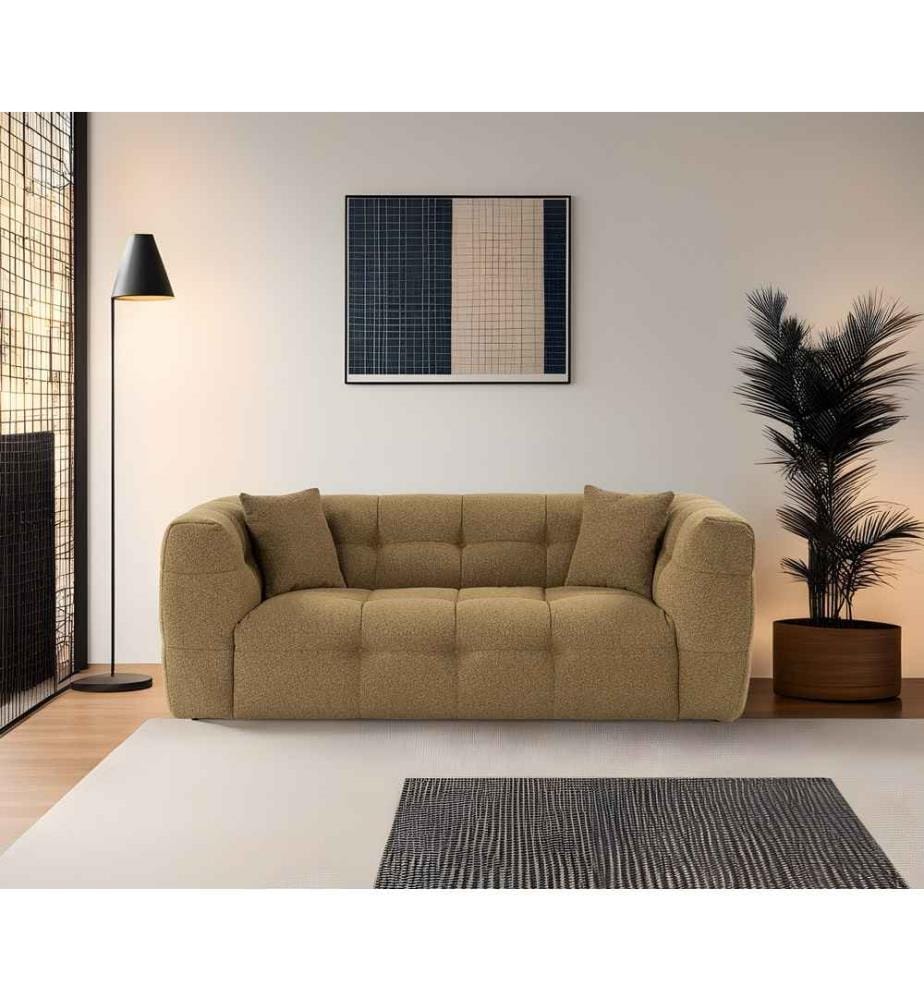 Canapé 2 places, kaki, châssis : Bois de hêtre - panneau de particules, Tissu : 100% polyester