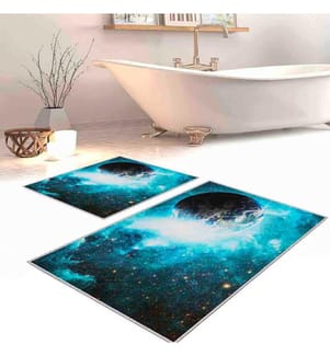Badematten-Set, 2-teilig, Weiss, Blau, Schwarz, 100% Polyester, 60 x 100 cm (1 Stück), 50 x 60 cm (1 Stück)