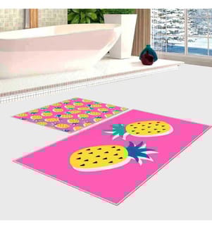 Badematten-Set, 2-teilig, rosa, gelb, grün, schwarz, 100% Polyester, 60 x 100 cm (1 Stück), 50 x 60 cm (1 Stück)