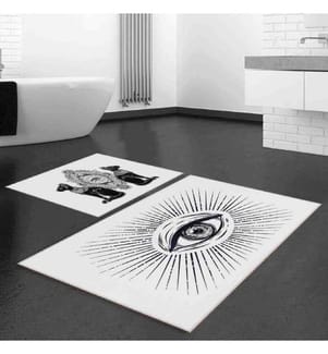 Badematten-Set, 2-teilig, weiss, schwarz, 100% Polyester, 60 x 100 cm (1 Stück), 50 x 60 cm (1 Stück)