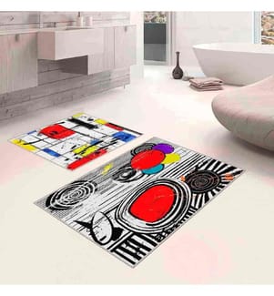 Badematten-Set, 2-teilig, weiss, rot, gelb, blau, schwarz, 100% Polyester, 60 x 100 cm (1 Stück), 50 x 60 cm (1 Stück)