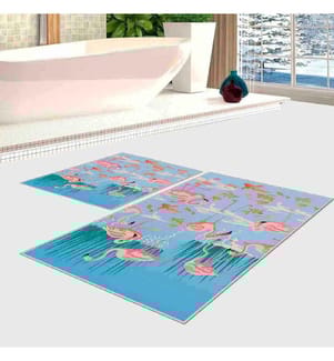 Badematten-Set, 2-teilig, türkis, blau, rosa, orange, 100% Polyester, 60 x 100 cm (1 Stück), 50 x 60 cm (1 Stück)