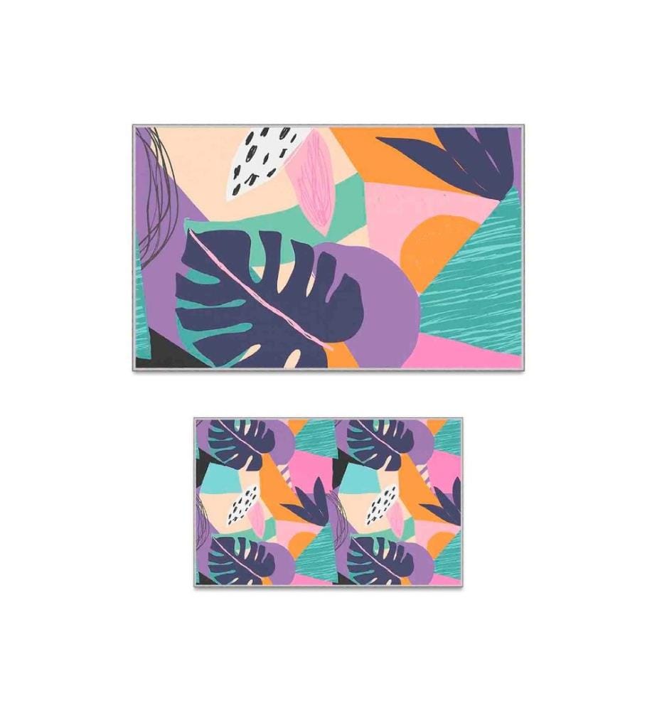 Badematten-Set, 2-teilig, Orange, Rosa, Lila, Flieder, Grün, 100% Polyester, 60 x 100 cm (1 Stück), 50 x 60 cm (1 Stück)