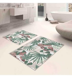 Badematten-Set, 2-teilig, Creme, Mint, Grün, Rosa, 100% Polyester, 60 x 100 cm (1 Stück), 50 x 60 cm (1 Stück)