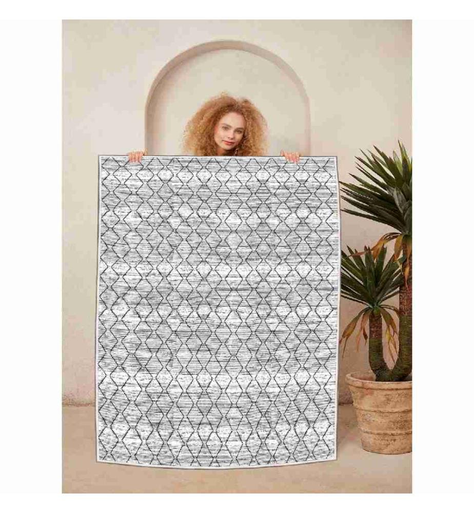 Carpet, Cream, Grey, White, 100% Cotton, 100 x 150 cm