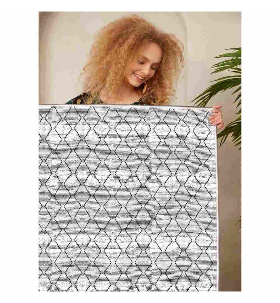 Carpet, Cream, Grey, White, 100% Cotton, 100 x 150 cm