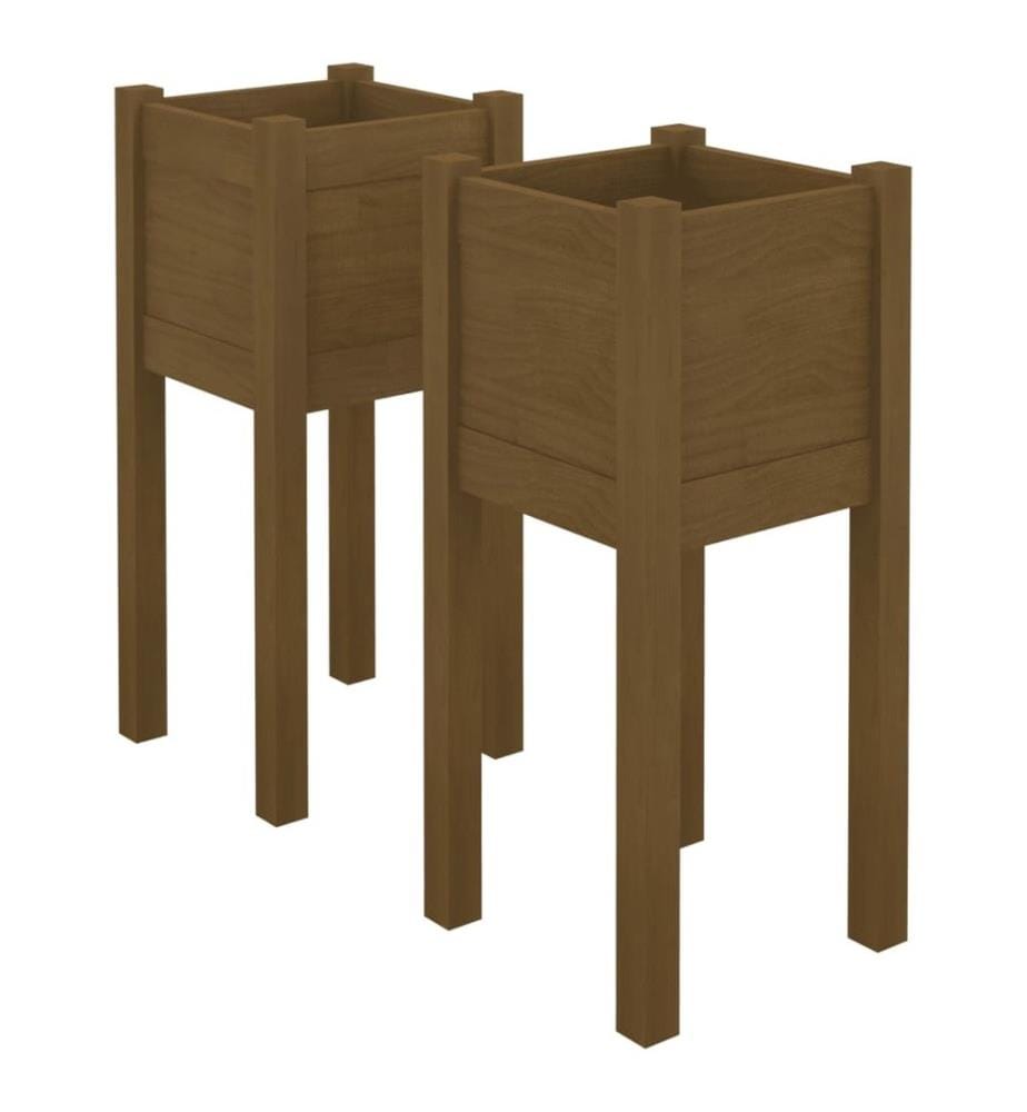 Jardinières d'extérieur 2 pcs Marron miel 31x31x70cm Pin massif