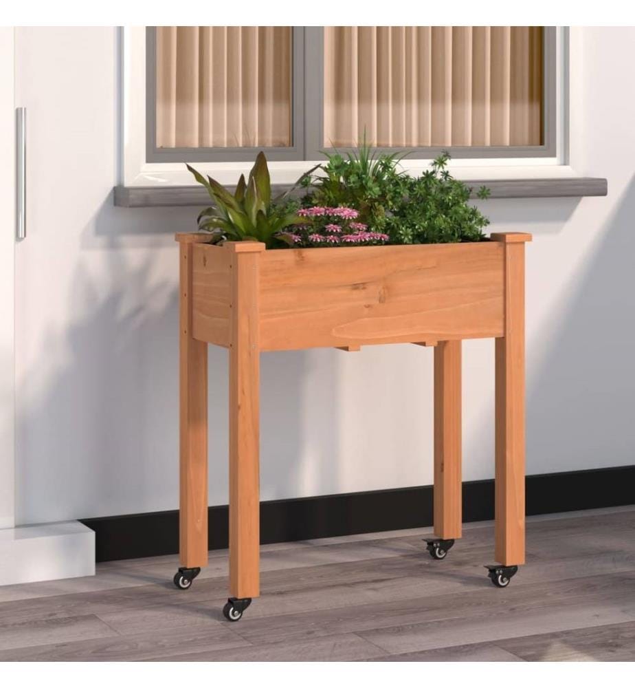 Jardinière sur roues avec doublure brun 71x37x80 cm bois sapin
