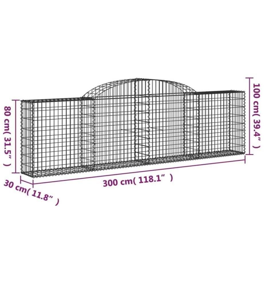 Panier de gabions arqué 300x30x80/100 cm Fer galvanisé