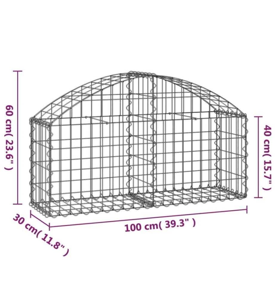 Panier de gabions arqué 100x30x40/60 cm Fer galvanisé