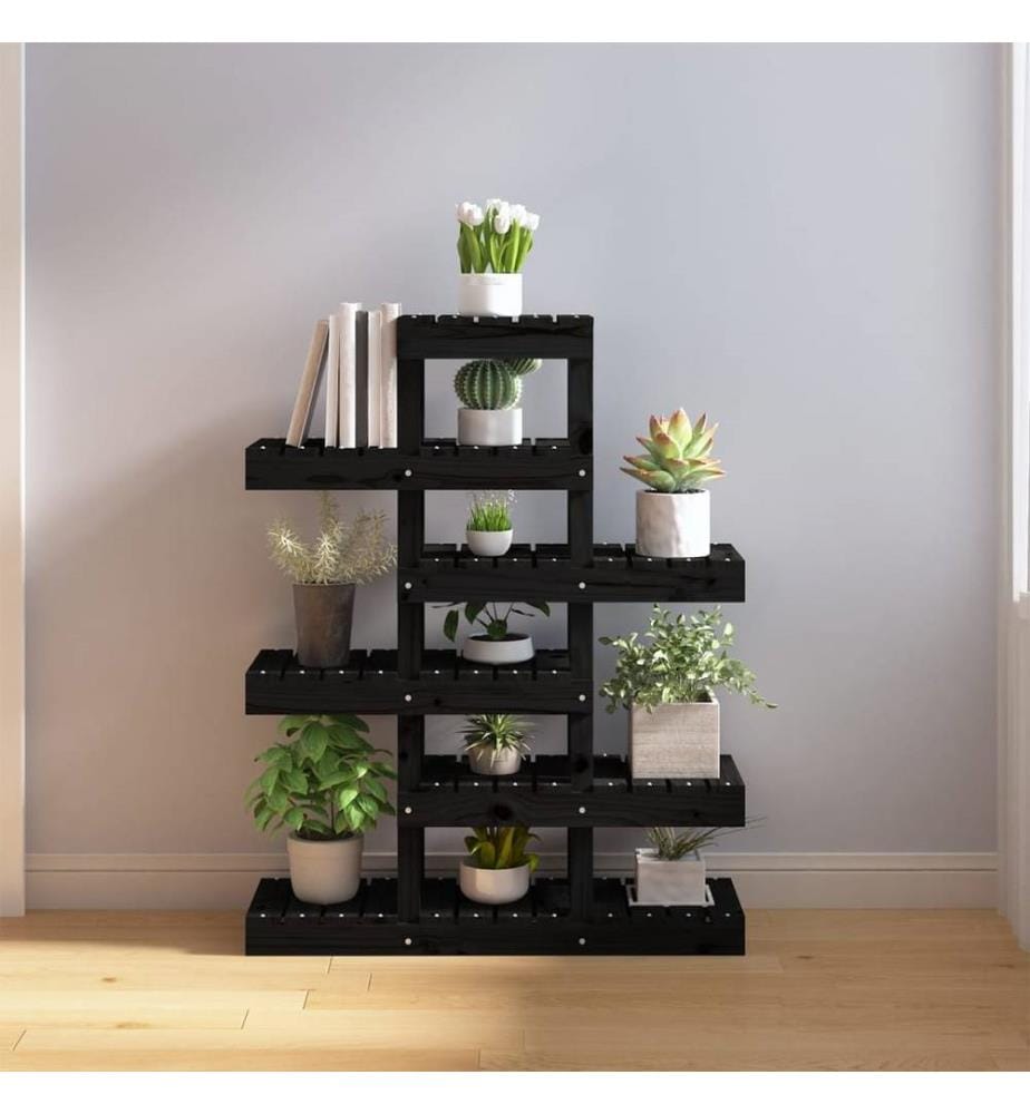 Support à plantes Noir 85x25x109,5 cm Bois massif de pin