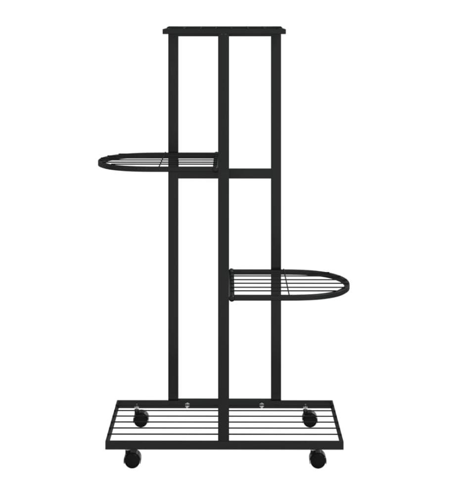 Jardinière à 4 niveaux avec roues 44x23x80 cm Noir Fer