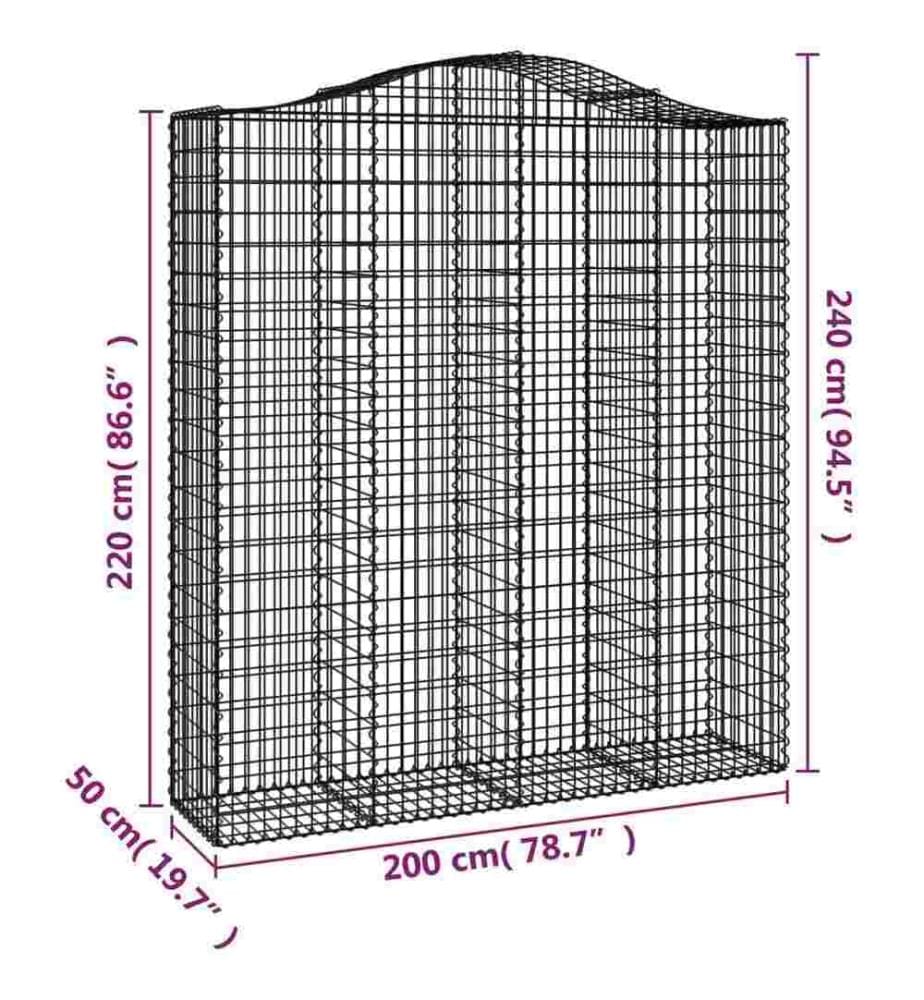 Panier de gabions arqué 200x50x220/240 cm Fer galvanisé