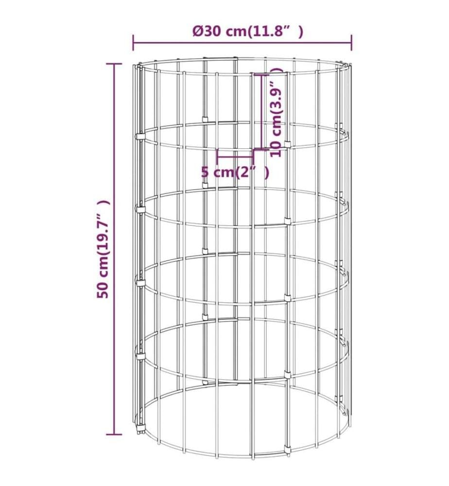 Lits surélevés à gabion circulaires 4 pcs Ø30x50/100/150/200 cm