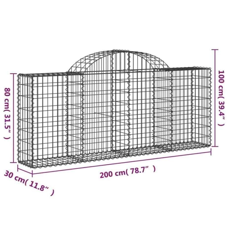 Panier de gabions arqué 200x30x80/100 cm Fer galvanisé