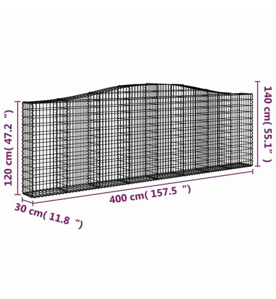 Panier de gabions arqué 400x30x120/140 cm Fer galvanisé