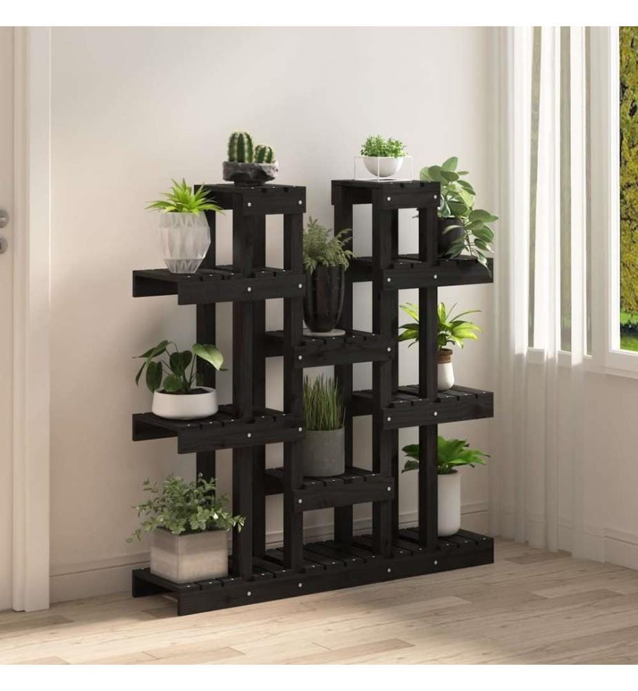 Pflanzenständer Schwarz 104,5x25x109,5 cm Massivholz Kiefer
