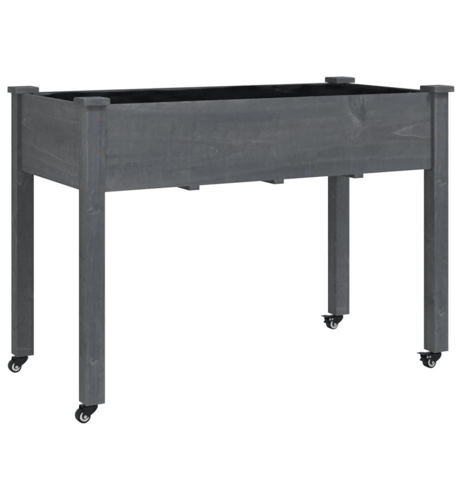 Jardinière sur roues avec doublure gris 118x59x80 cm bois sapin