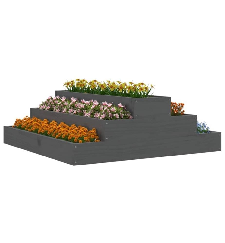Jardinière Gris 80x80x27 cm Bois massif de pin