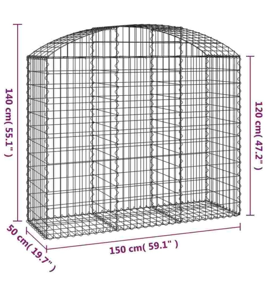 Panier de gabions arqué 150x50x120/140 cm Fer galvanisé
