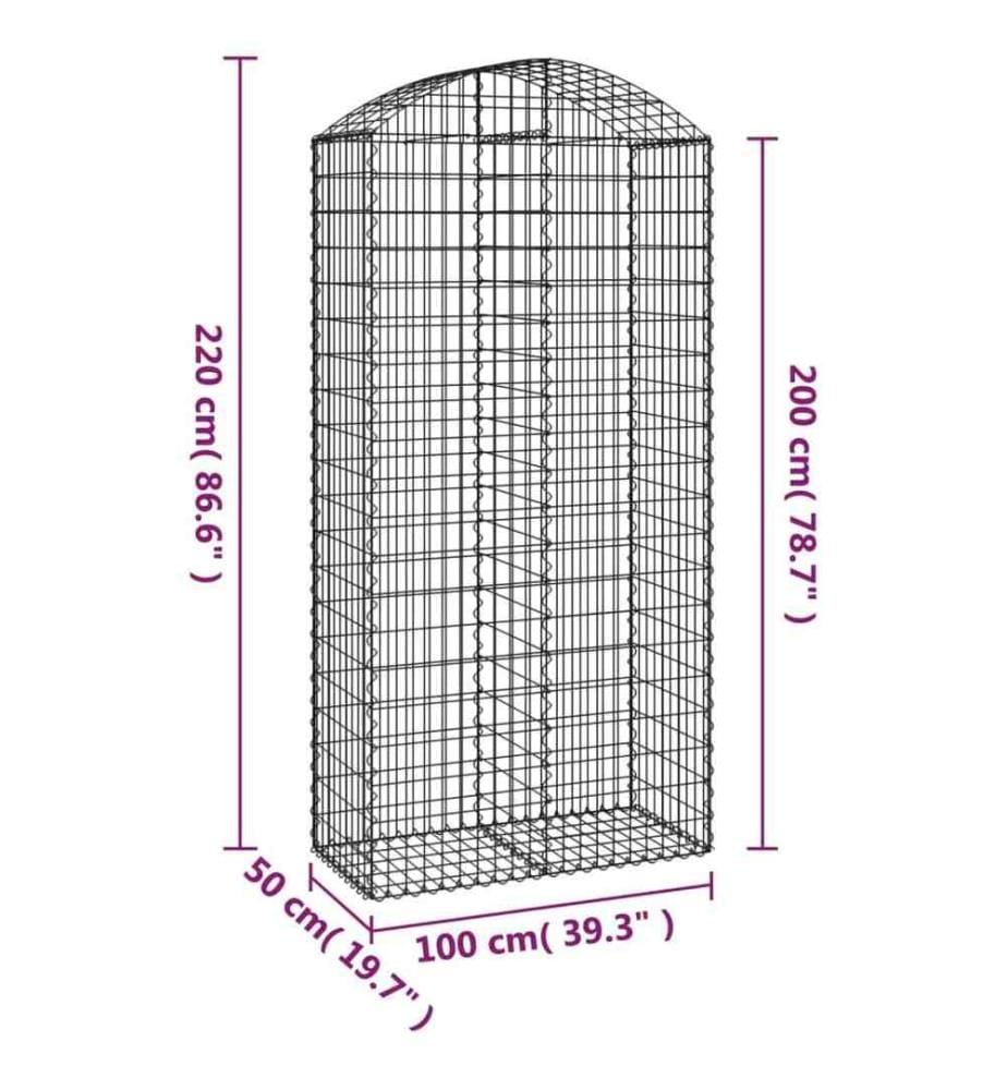 Panier de gabions arqué 100x50x200/220 cm Fer galvanisé