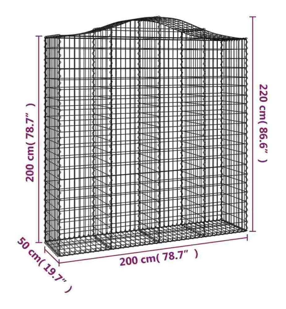 Panier de gabions arqué 200x50x200/220 cm Fer galvanisé