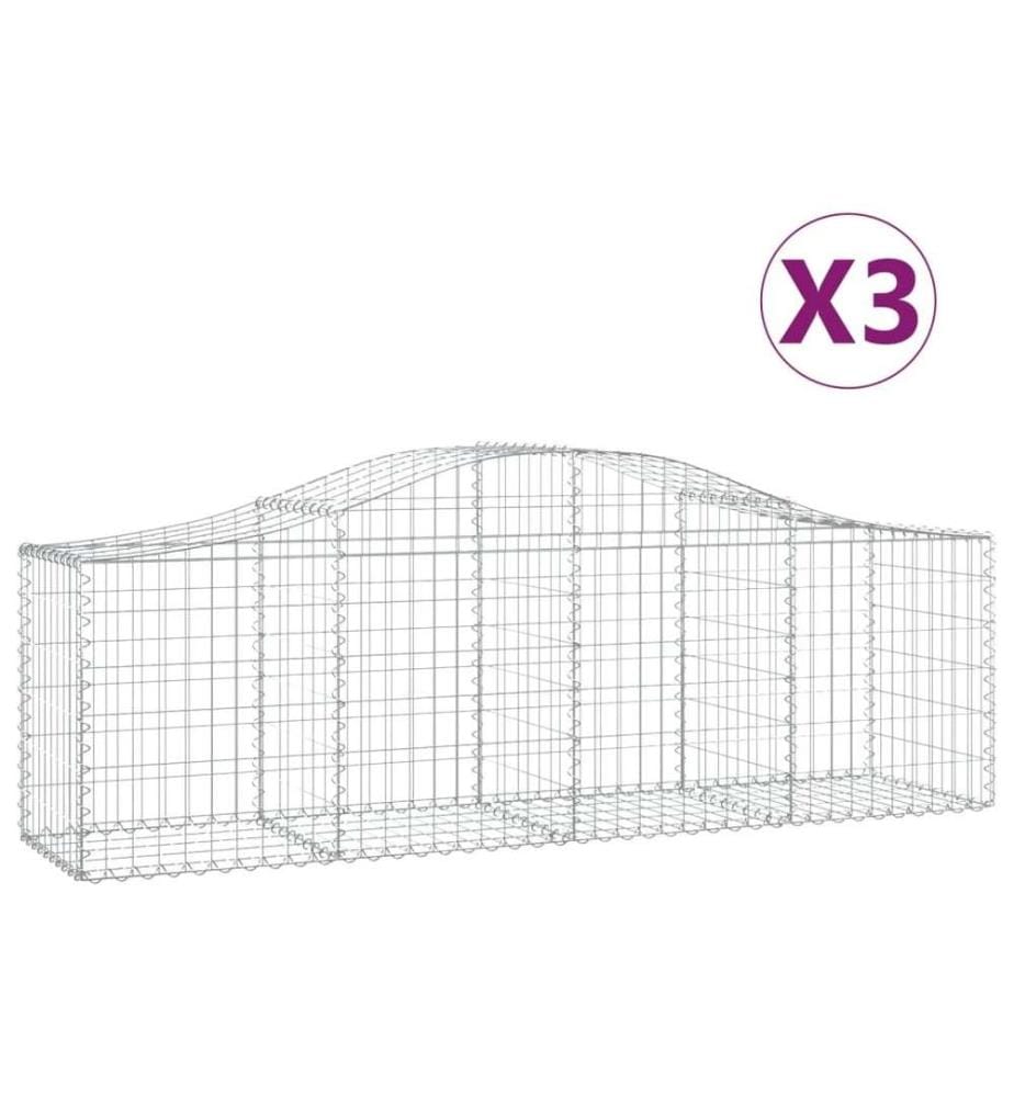 Paniers à gabions arqués 3 pcs 200x50x60/80 cm Fer galvanisé