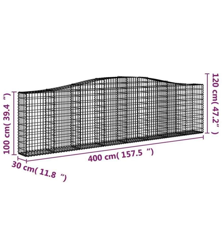 Panier de gabions arqué 400x30x100/120 cm Fer galvanisé