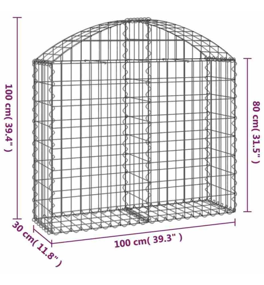 Panier de gabions arqué 100x30x80/100 cm Fer galvanisé