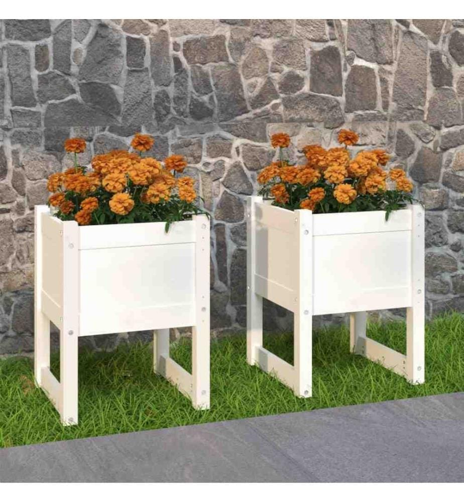 Jardinières 2 pcs Blanc 40x40x52,5 cm Bois massif de pin